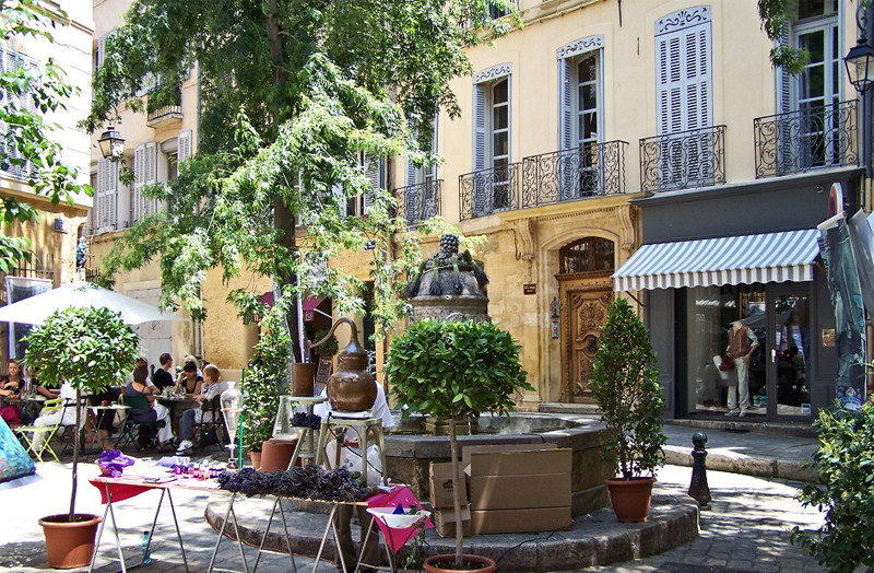 A sunny square in Aix-en-Provence, southern France